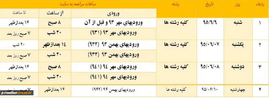 برنامه زمانبندی انتخاب واحد اینترنتی در نیمسال اول 95  2